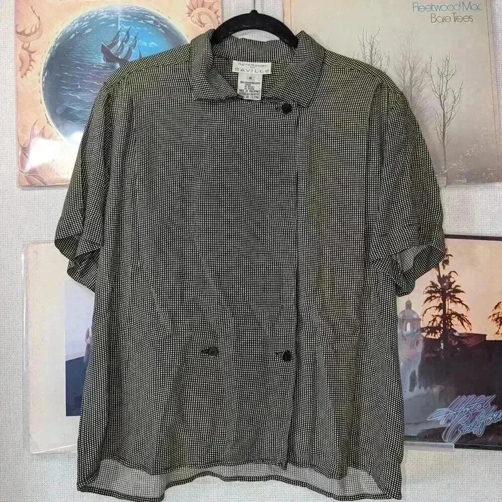 Black and White Collared Blouse by Rena Rowan Saville Size 10